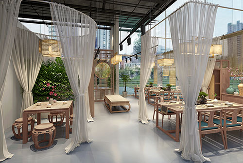 长安镇200平禅意中式风格奶茶咖啡店装修设计效果图