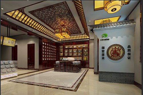 长安镇古朴典雅的中式茶叶店大堂设计效果图