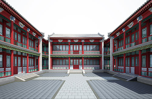 长安镇北京四合院设计古建筑鸟瞰图展示