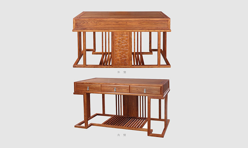 长安镇 别墅中式家居书房装修实木书桌效果图